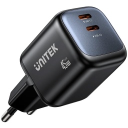 Cargador Unitek Zeno 45W Dual USB-C GaN de Pared